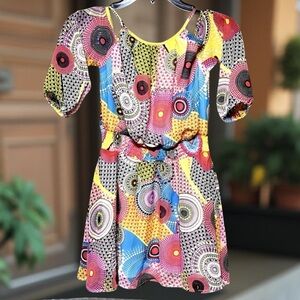 Girls Colorful Boho Pattern Dress | Short Sleeve Summer Party Dress Size M 10